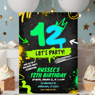 Neon-Tween-Graffiti 12. Geburtstag Einladung