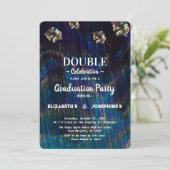 Neon Two Graduates Double Graduation Party 2025 Einladung (Stehend Vorderseite)