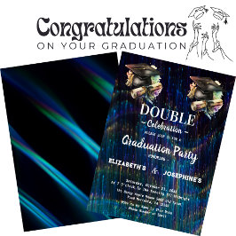 Neon Two Graduates Double Graduation Party 2025 Einladung