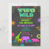 Neon Two Wild Animals 2nd Birthday Einladung (Vorderseite)