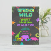 Neon Two Wild Animals 2nd Birthday Einladung (Stehend Vorderseite)