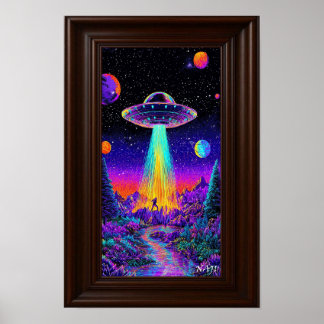 Neon-UFO-Entführung – Psychedelischer Weltraum-Kun Poster