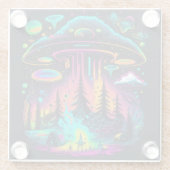 Neon UFO und Alien Scene Psychedelic Art Glasuntersetzer (Rückseite)