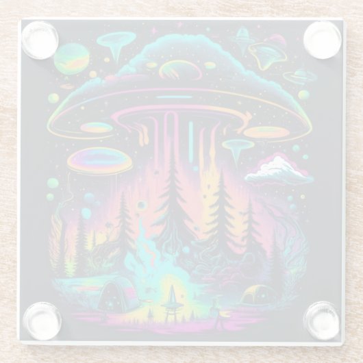 Neon UFO und Alien Scene Psychedelic Art Glasuntersetzer (Rückseite)