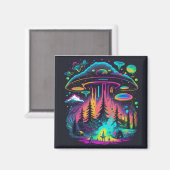 Neon UFO und Alien Scene Psychedelic Art Magnet (Vorderseite/Rückseite)