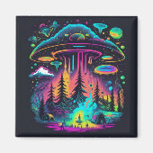 Neon UFO und Alien Scene Psychedelic Art Magnet (Vorne)