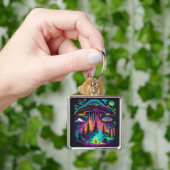 Neon UFO und Alien Scene Psychedelic Art Schlüsselanhänger (Hand)