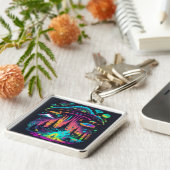 Neon UFO und Alien Scene Psychedelic Art Schlüsselanhänger (Seite)