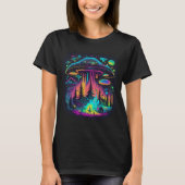Neon UFO und Alien Scene Psychedelic Art T-Shirt (Vorderseite)