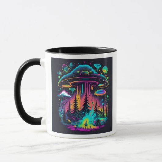 Neon UFO und Alien Scene Psychedelic Art Tasse (Links)