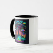 Neon UFO und Alien Scene Psychedelic Art Tasse (Vorderseite Links)