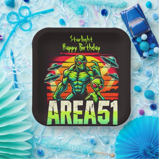 Neon UFOs Hover über Fläche 51 Pappteller (Party)