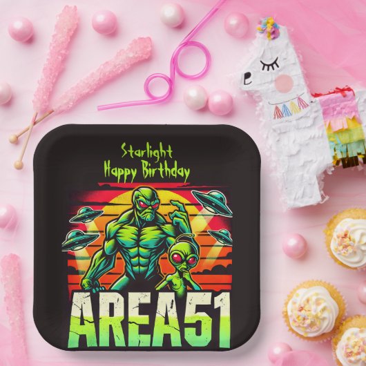 Neon UFOs Hover über Fläche 51 Pappteller (Party)