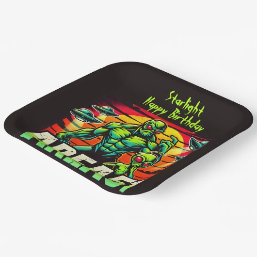 Neon UFOs Hover über Fläche 51 Pappteller (Gewinkelt)