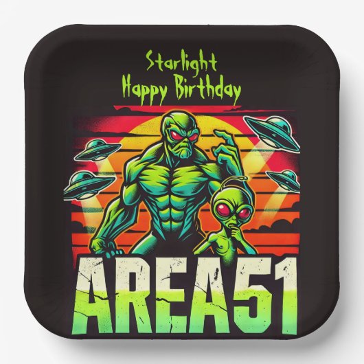 Neon UFOs Hover über Fläche 51 Pappteller (Vorderseite)