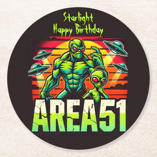 Neon UFOs Hover über Fläche 51 Runder Pappuntersetzer (Vorderseite)