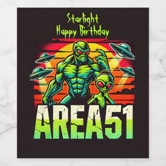 Neon UFOs Hover über Fläche 51 Weinetikett (Einzelnes Label)