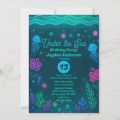 Neon Under the Sea Jellyfish Birthday Party Einladung (Vorderseite)