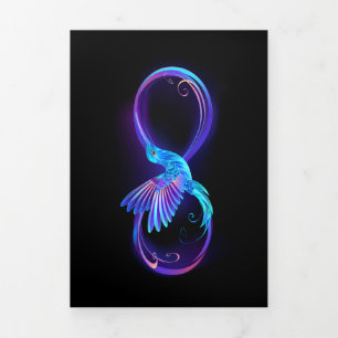 Neon-Unendlichkeitssymbol mit leuchtendem Kolibri Dreifach Gefaltete Einladung