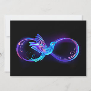 Neon-Unendlichkeitssymbol mit leuchtendem Kolibri Einladung