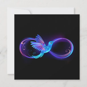 Neon-Unendlichkeitssymbol mit leuchtendem Kolibri Einladung