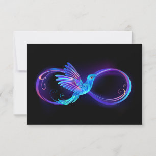 Neon-Unendlichkeitssymbol mit leuchtendem Kolibri Einladung