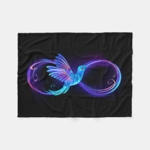 Neon-Unendlichkeitssymbol mit leuchtendem Kolibri Fleecedecke