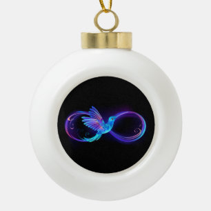 Neon-Unendlichkeitssymbol mit leuchtendem Kolibri Keramik Kugel-Ornament