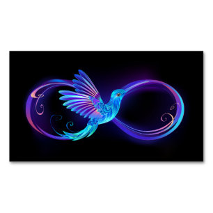 Neon-Unendlichkeitssymbol mit leuchtendem Kolibri Magnetische Visitenkarte