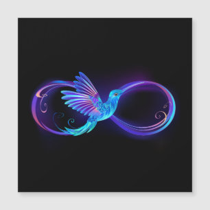 Neon-Unendlichkeitssymbol mit leuchtendem Kolibri Magnetkarte