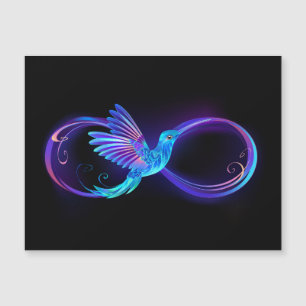 Neon-Unendlichkeitssymbol mit leuchtendem Kolibri Magnetkarte