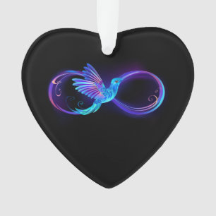 Neon-Unendlichkeitssymbol mit leuchtendem Kolibri Ornament