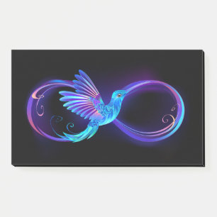 Neon-Unendlichkeitssymbol mit leuchtendem Kolibri Post-it Klebezettel