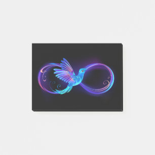 Neon-Unendlichkeitssymbol mit leuchtendem Kolibri Post-it Klebezettel