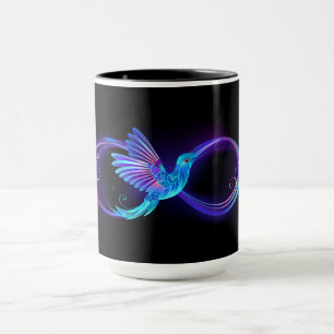 Neon-Unendlichkeitssymbol mit leuchtendem Kolibri Tasse