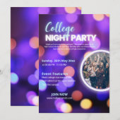 Neon Uni Night Party Einladung, Einladung (Vorne/Hinten)