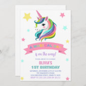 Neon Unicorn Einladung zum Geburtstag (Vorne/Hinten)
