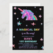Neon Unicorn Einladung zum Geburtstag (Vorne/Hinten)