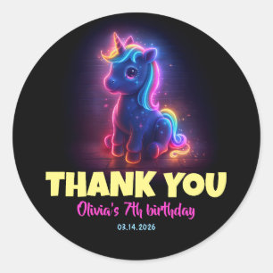 Neon Unicorn Geburtstag Vielen Dank Runder Aufkleber