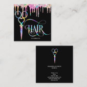 Neon Unicorn Holographic Friseur Quadratische Visitenkarte (Vorne/Hinten)