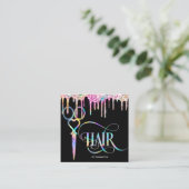 Neon Unicorn Holographic Friseur Quadratische Visitenkarte (Stehend Vorderseite)