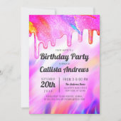 Neon Unicorn Holographic Glitzer Tropfens Birthday Einladung (Vorderseite)