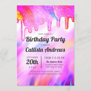 Neon Unicorn Holographic Glitzer Tropfens Birthday Einladung