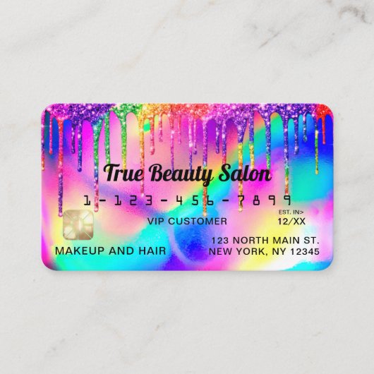 Neon Unicorn Holographic Glitzer Tropfens Credit Visitenkarte (Vorderseite)