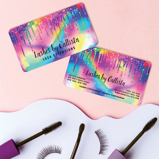 Neon Unicorn Holographic Glitzer Tropfens Lashes Visitenkarte