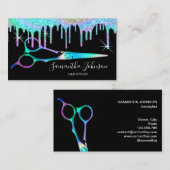 Neon Unicorn Holographic Hairstylist Friseur B Visitenkarte (Vorne/Hinten)
