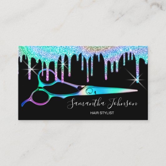 Neon Unicorn Holographic Hairstylist Friseur B Visitenkarte (Vorderseite)