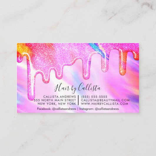 Neon Unicorn Holographic Thick Glitzer Tropfens Ha Visitenkarte (Rückseite)