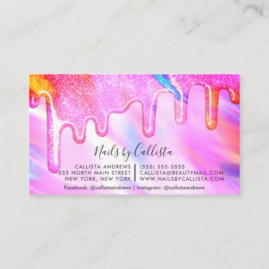 Neon Unicorn Holographic Thick Glitzer Tropfens Na Visitenkarte (Rückseite)