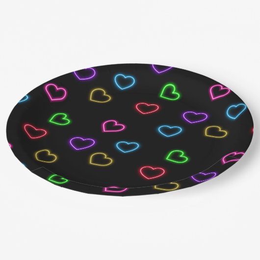 Neon Valentine Party Pappteller (Schrägansicht)